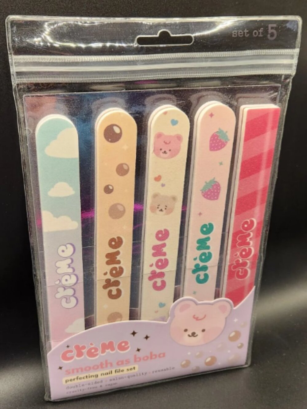 The Creme Shop Smooth as Boba Perfecting Nail File Set 5pc Double Sided New